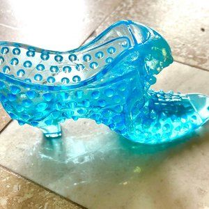 Vintage Fenton Blue Hobnail Cat Glass Shoe